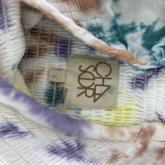 Chaser Smocked Tie Dye Double V Puff Sleeve Top Revolve Small - Picture 4 of 4